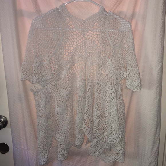 White Crochet Beautiful Handmade w/Love from Me to You off the shoulder cardigan - Picture 2 of 6